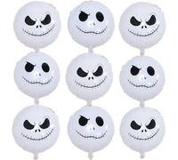 Lot de 9 ballons d'Halloween en forme de tête de mort, 45,7 cm, motif tête de mort blanche souriante, kit de ballons en aluminium Mylar pour enfants, horreur avant le jour des morts, décorations de