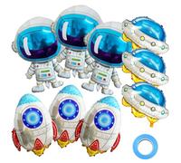 Lot de 9 ballons en aluminium pour décoration d'anniversaire d'enfant (3 astronautes, 3 vaisseaux spatiaux, 3 ballons fusées)