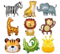 Lot de 9 ballons gonflables en forme d'animaux, taille XXL, lion, tigre, éléphant, animaux de la forêt, girafe, hélium, jungle, crocodile, zèbre, singe, safari, animaux de la forêt, décoration