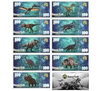 Lot de 9 billets de banque Jurassic Dinosaur World en feuille d'argent Tyrannosaure Rex Ptérosaure Canglong 100 pièces en plastique