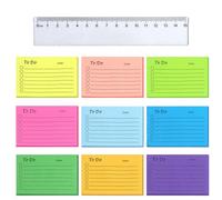 Lot de 9 blocs de notes autocollantes, 450 feuilles de notes autocollantes, lignées, pour la famille, l'école, le bureau (10 x 7 cm), avec 1 règle de 15 cm