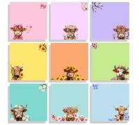 Lot de 9 blocs-notes adhésifs en forme de vache des Highlands - Jolis blocs-notes auto-adhésifs - Blocs-notes super adhésifs - Décoration de bureau - Accessoires de bureau pour étudiants, enseignants