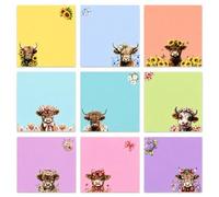 Lot de 9 blocs-notes adhésifs sur le thème de la vache des Highlands, jolis blocs-notes autocollants, cartes mémos adhésifs, cadeaux amusants pour décoration de bureau, accessoires de bureau pour