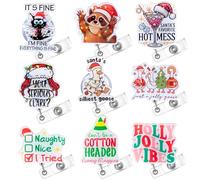 Lot de 9 bobines de badges de Noël drôles en forme d'oie avec chapeau de Père Noël houx Jolly Vibes sarcastique drôle Meme Automne Porte-nom avec clip rétractable Accessoires saisonniers pour