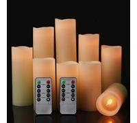 Lot de 9 bougies LED sans flamme - Bougies piliers en cire véritable avec télécommande et fonction minuterie 24 heures - À piles - Diamètre : 5,5 cm - Hauteur : 10 / 12,5 / 15 / 17,5 / 20 / 22,8 cm -