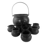 Lot de 9 bouilloires noires pour chaudron d'Halloween | Lot de 9 chaudrons de sorcière légers comprenant 1 grand et 8 petits pots pour les centres de table et la décoration