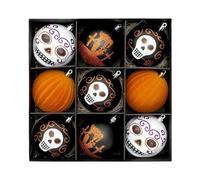 Lot de 9 boules de décoration d'Halloween en PVC à motif crânes colorés, incassables et réutilisables, pour porte d'entrée, 8 cm