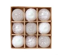 Lot de 9 boules de Noël à suspendre pour décorations de sapin festives, parfaites pour la saison des vacances, les mariages, les fêtes et les présentations commerciales avec matériau léger (blanc)