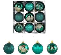 Lot de 9 boules de Noël avec finition métallique (vert paon)