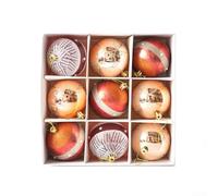 Lot de 9 boules de Noël de 6 cm, décorations à suspendre pour sapin de Noël (8 cm) - Rouge/blanc/doré
