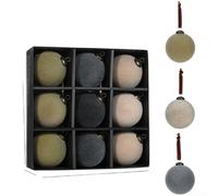 Lot de 9 boules de Noël en plastique floqué velours avec forme ronde classique pour décoration de vacances à suspendre (version grise)