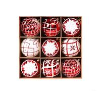 Lot de 9 boules de Noël en plastique incassable à suspendre avec cordes incluses, 5 styles distincts pour une utilisation en intérieur (rouge et blanc)