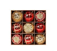 Lot de 9 boules de Noël en plastique incassable à suspendre avec cordes incluses, 5 styles distincts pour une utilisation en intérieur (rouge doré)