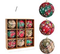 Lot de 9 boules de Noël en tissu faites à la main avec noyau en mousse pour décoration d'arbre et ambiance de vacances saisonnière dans divers intérieurs (8 cm)