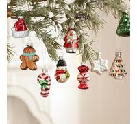 Lot de 9 boules de Noël en verre - Décorations de Noël avec boîte de rangement - Figurines : Saint-Nicolas, bonhomme de neige, Père Noël, sucre d'orge, bonhomme en pain d'épices, flocon de neige