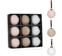 Lot de 9 boules de Noël floquées en velours - 8 cm - Design rond classique - En plastique - Multicolore vif - Pour suspendre au sapin et décoration festive de la maison (version couleur claire)