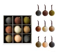 Lot de 9 boules de Noël floquées en velours avec design de style européen pour décoration de maison de vacances, 8 cm, décorations en peluche douce (A)