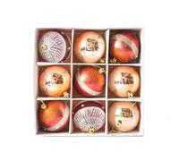 Lot de 9 boules de Noël incassables en plastique avec cordes de suspension pour intérieur et extérieur - 6 cm - Finition brillante et mate - Rouge / blanc / doré