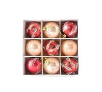 Lot de 9 boules de Noël incassables en plastique avec finition pailletée mate brillante pour intérieur et extérieur - Rouge, blanc et doré - 6 cm