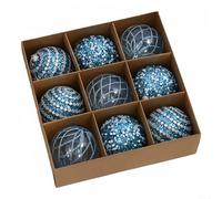 Lot de 9 boules de Noël incassables pour sapin de Noël - Boules décoratives à suspendre multicolores - 8 cm - Décoration de fête pour les fêtes de fin d'année (bleu)