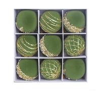 Lot de 9 boules de Noël peintes à la main avec velours floqué et construction en plastique pour suspendre les décorations de vacances 8 cm Taille 9 pièces (E)