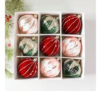 Lot de 9 boules de Noël réutilisables en plastique incassable pour décorations à suspendre (rouge et vert)