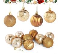 Lot de 9 boules de Noël rouges avec paillettes et variations de motifs, fabriquées en plastique robuste, avec des cordes de suspension pour un placement facile sur les arbres et les couronnes (bronze)