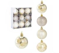 Lot de 9 boules de Noël rouges avec paillettes et variations de motifs, fabriquées en plastique robuste, avec des cordes de suspension pour un placement facile sur les arbres et les couronnes (couleur