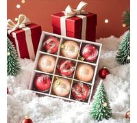 Lot de 9 boules de Noël rouges et blanches dorées de 6 cm pour décoration de sapin de Noël 8 cm