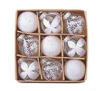 Lot de 9 boules décoratives de Noël en PET blanc et transparent, parfaites pour la décoration des vacances et les projets de bricolage, faciles à accrocher avec crochets (C)