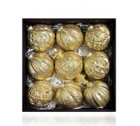 Lot de 9 boules décoratives de Noël incassables à paillettes rouges en métal doré à suspendre rapidement pour décoration de sapin de vacances, couronnes, centres de table, présentoirs de vente au