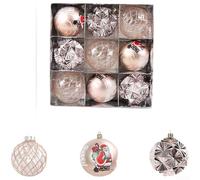Lot de 9 boules décoratives peintes de 8 cm pour sapin de Noël et décorations de vacances au design élégant (or rose)
