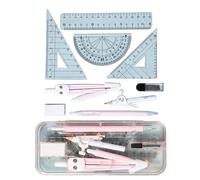 Lot de 9 boussoles géométriques et règle pour élèves avec mallette de rangement - Outils de dessin en plastique pour l'école et le bureau - Kit de boussole essentiel