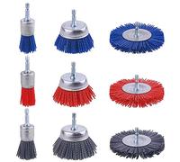 Lot de 9 Brosses Abrasives en Fil de Nylon, Brosse Nylon Perceuse avec Tige Hexagonale 1/4 Pouce, Outils Abrasifs Poncage Bois, Brosse Perceuse pour Enlever Rouille, Corrosion, Peinture (9)