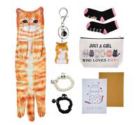 Lot de 9 cadeaux de chat pour les amoureux des chats, joli panier cadeau avec serviette à main pour chat, trousse de maquillage, porte-clés, chaussettes, cordes à cheveux et carte de vœux, cadeaux