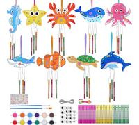 Lot de 9 carillons éoliens en bois pour enfants - Animaux marins - Carillon éolien - Kit de bricolage - Kit de bricolage - Décoration d'anniversaire d'enfant pour filles et garçons