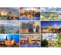 Lot de 9 cartes postales allemandes (cartes de vœux) - Motifs : Berlin Francfort, Hambourg, Hanovre, Cologne Lubeck Bavière - Photos/images/souvenirs
