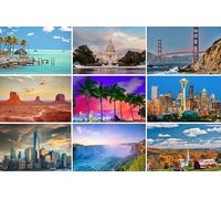 Lot de 9 cartes postales aux États-Unis - Motifs : Washington, New York, Miami, Seattle, Monument Valley, Niagara Falls, Golden Gate Bridge - Photos/images/souvenirs