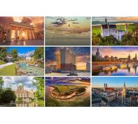 Lot de 9 cartes postales de l'Allemagne (cartes de vœux) - Porte de Brandebourg, Elbphilharmonie, château de Neuschwanstein, Rügen, phares, vue sur Munich et Dresde - Photos/images/souvenirs