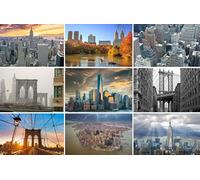 Lot de 9 cartes postales de New York (cartes de vœux) - Motifs photographiques, entre autres, Manhattan, Brooklyn Bridge, Empire State Building, Freedom Tower, Central Park - Photos/images/souvenirs