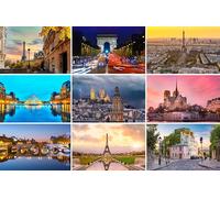 Lot de 9 cartes postales de Paris : 9 cartes individuelles (cartes de vœux) - Motifs photographiques, entre autres, Tour Eiffel, Montmatre, Sacre-Coeur, Louvre, Notre Dame - Photos/Images/Souvenirs de