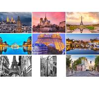 Lot de 9 cartes postales de Paris : 9 cartes individuelles (cartes de vœux) - Motifs photographiques, entre autres, Tour Eiffel, Sacre-Coeur, Montmatre, Arc de Triomphe, Louvre, Notre Dame - Photos