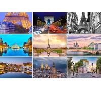 Lot de 9 cartes postales de Paris : 9 cartes individuelles (cartes postales) - Motifs photographiques, entre autres, Tour Eiffel, Sacre-Coeur, Montmatre, Louvre, Notre Dame, Arc de Triomphe - Photos