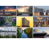 Lot de 9 cartes postales exclusives Hambourg - 9 cartes individuelles (cartes de vœux) - Motifs photo : port de Hambourg, Elbphilharmonie, Queen Mary, Aida, Speicherstadt, etc. - Photos/images