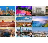 Lot de 9 cartes postales USA / Amérique : 9 cartes individuelles - Motifs : Chutes du Niagara, Monument Valley, Las Vegas, San Francisco, Miami, Brooklyn Bridge/New York - Photos/Images/Souvenirs