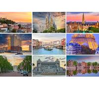 Lot de 9 cartes postales Villes d'Europe : Londres Amsterdam, Rome, Paris Lisbonne, Venise Barcelone, Photos, Images, Souvenirs
