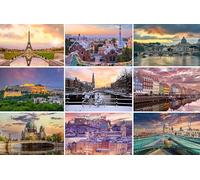 Lot de 9 cartes postales Villes d'Europe : Paris Barcelone Rome Londres Amsterdam Athènes Copenhague Berlin - Photos/images/souvenirs