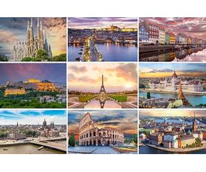 Lot de 9 cartes postales Villes en Europe : Paris Barcelone Rome Prague Amsterdam Athènes Copenhague Budapest Photos/Images/Souvenirs