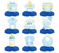 Lot de 9 centres de table en forme de boules alvéolées - Décorations de table pour baby shower garçon avec motifs assortis, articles pour fête de révélation du sexe et célébration de naissance