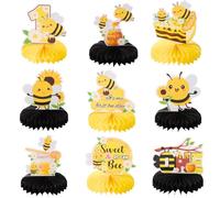 Lot de 9 centres de table en nid d'abeille « Happy 1st Bee Day » - Décorations de table pour fête prénatale - Décoration de table « Sweet as can Bee » (jaune-abeille)
